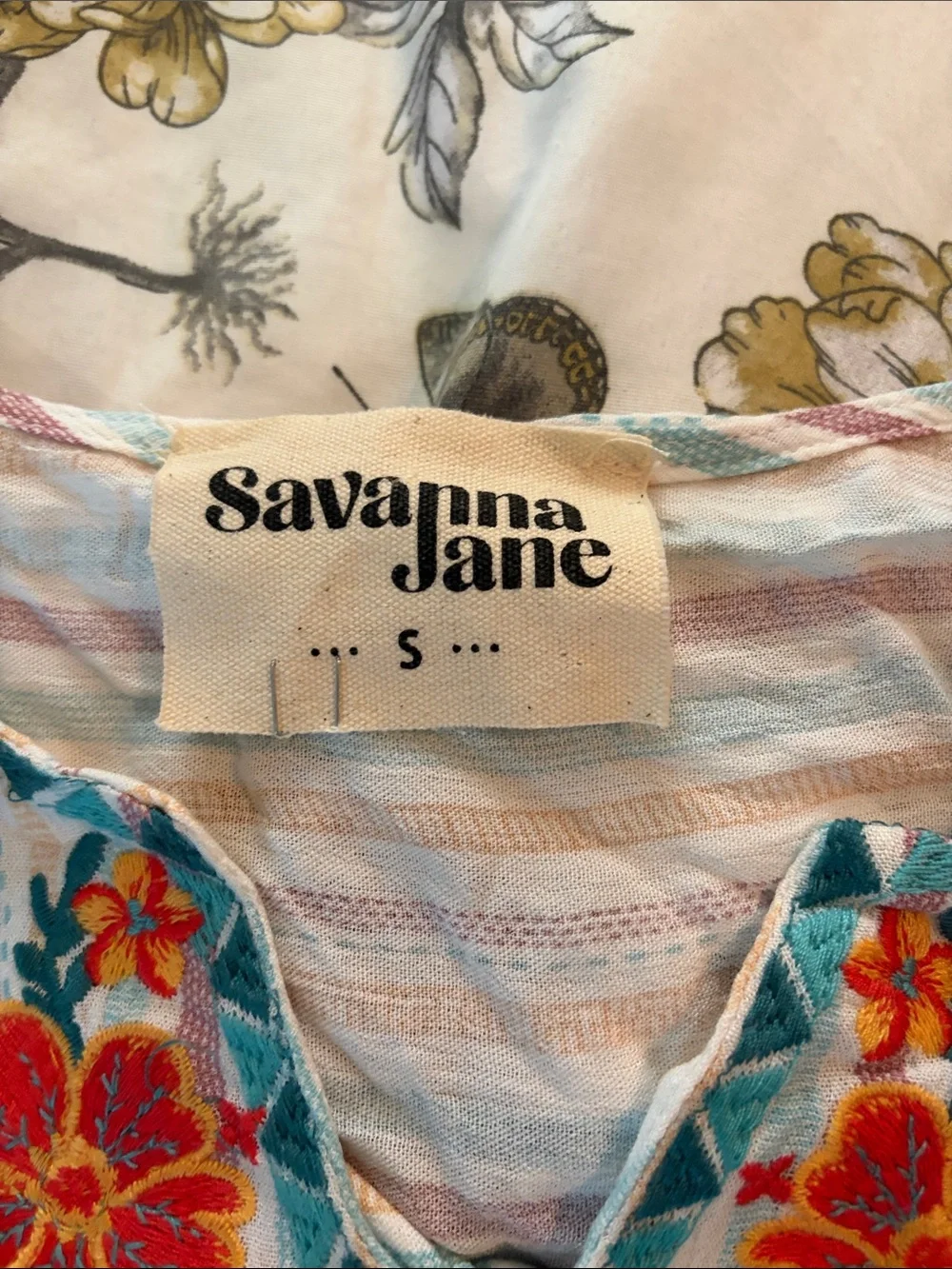 Savannah Jane' Teal Floral Embroidered Tiered tank top
